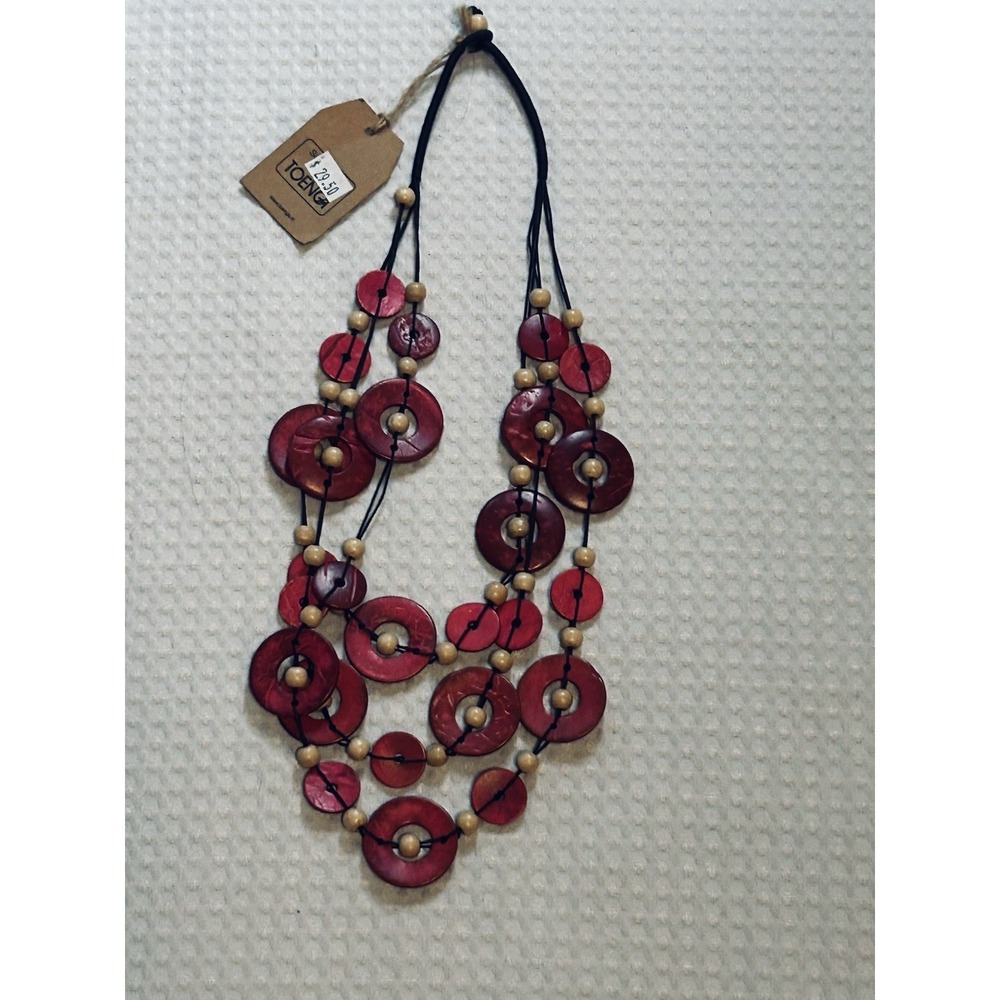 TOENGA - NL - Decorative Necklace Red Auburn Circles (From The Netherlands) NEW